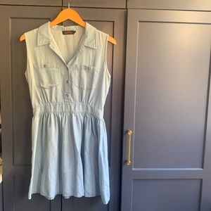 Motel Rocks Light Wash Denim Type Dress- Button-Up Top- Hidden Zipper- Size L